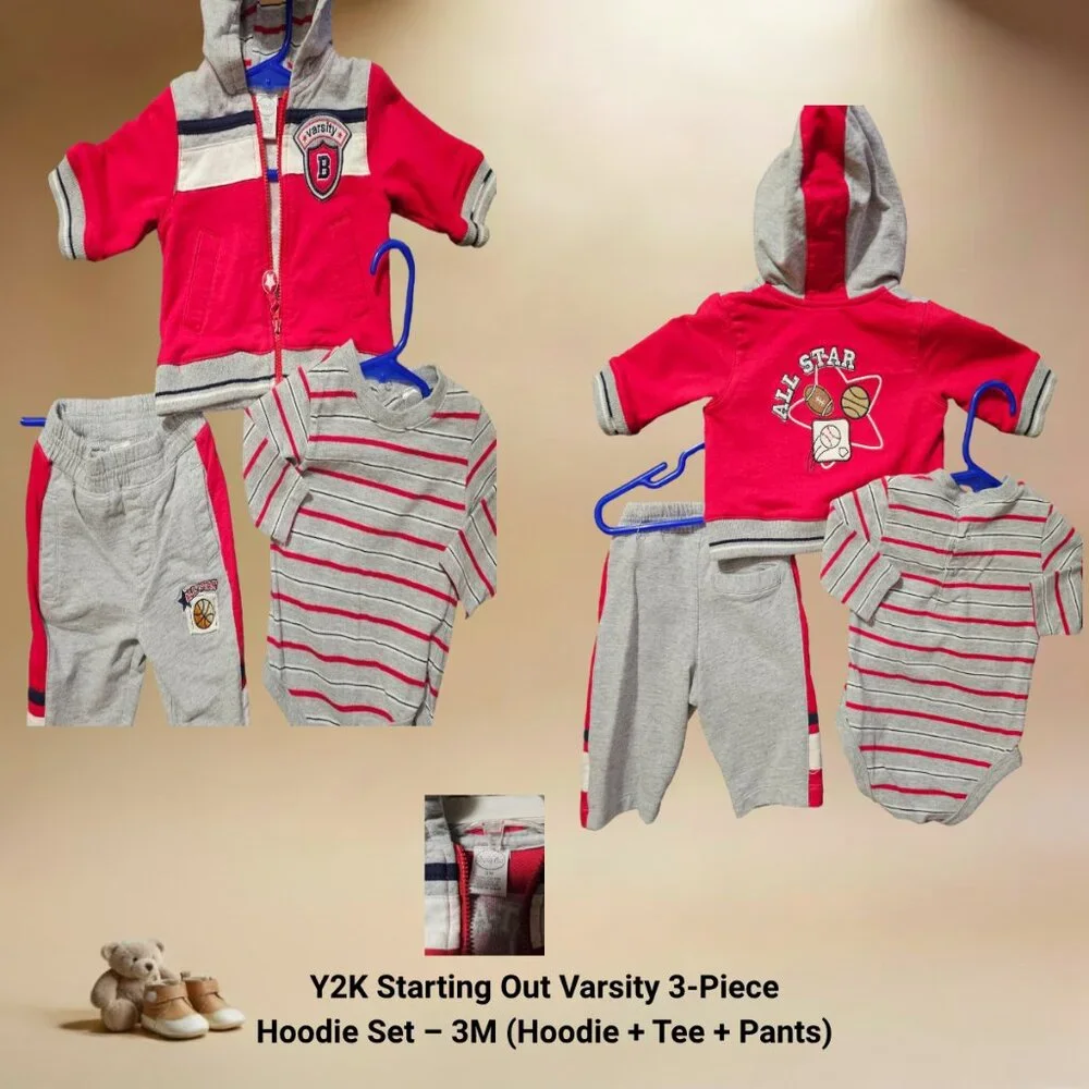 Y2K Starting Out Varsity 3-Piece Hoodie Set – 3M‎ (Hoodie + Tee + Pants)